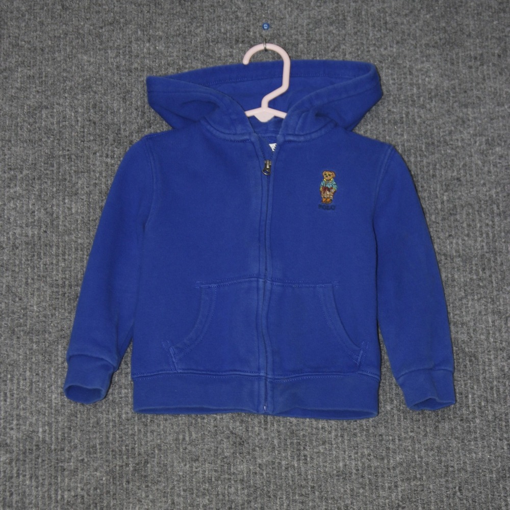 Ralph Lauren Polo‎ Bear Hoodie Toddler 24M Blue Good Zip Up Fleece Sweatshirt